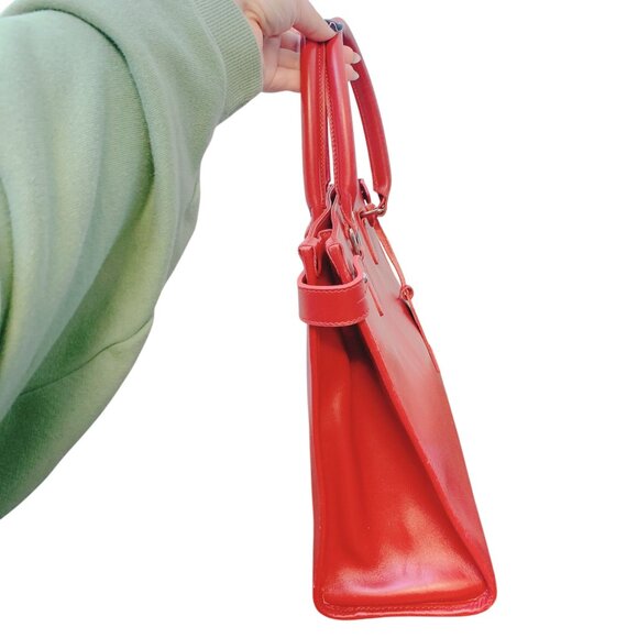 Levenger Red Leather Tusting Tote Bag Large - Picture 3 of 6